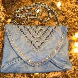 Blue leather clutch or shoulder purse.